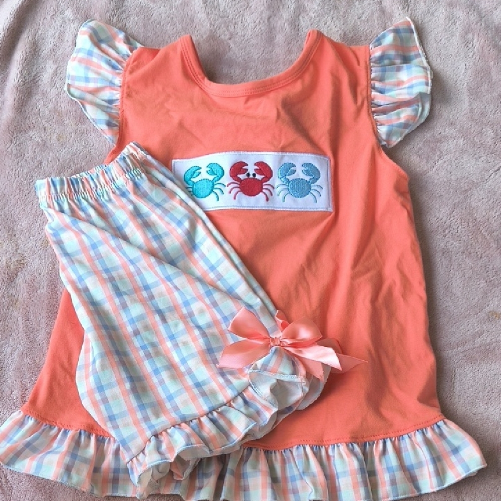 Orange and Pink Pajama Set with Ruffled Details